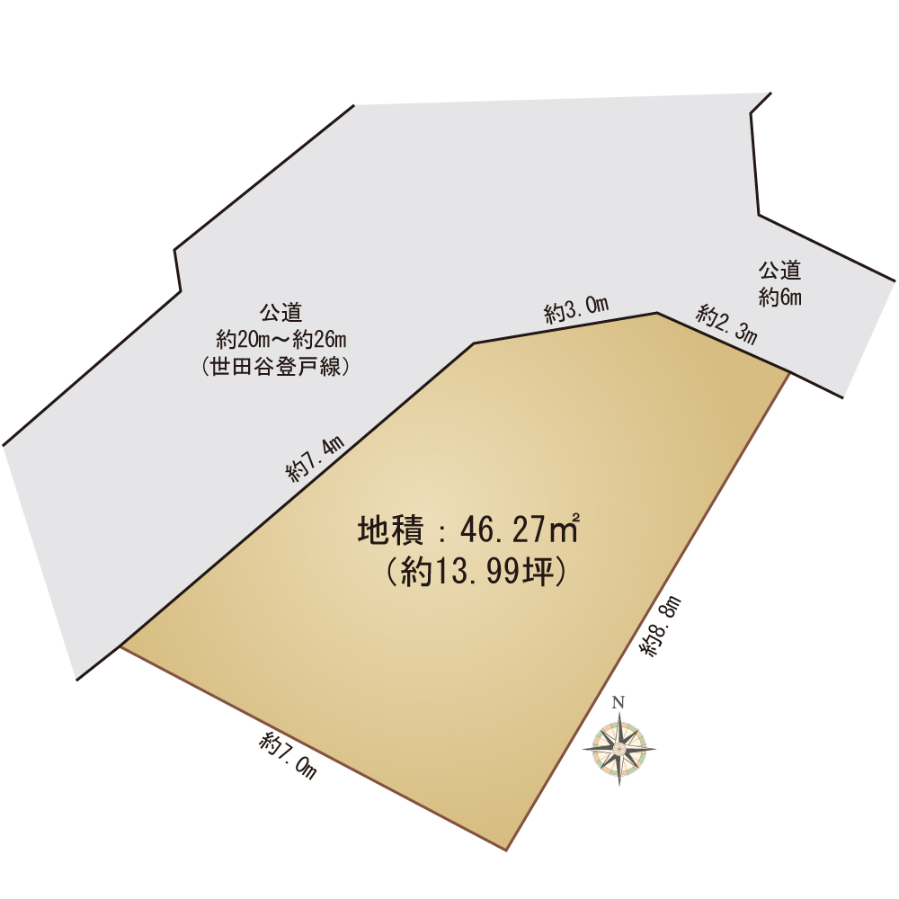 道路幅員と地積を記載した区画図制作例